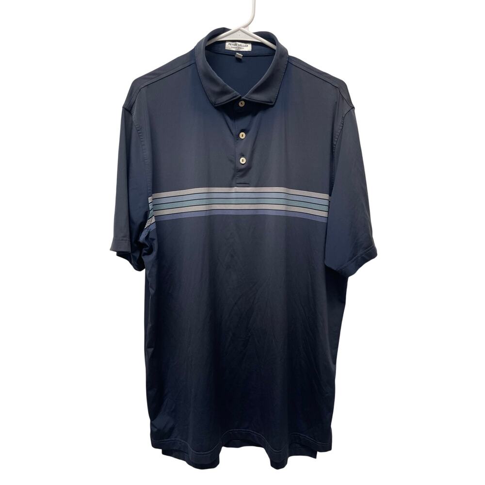 Peter Millar Men's Summer comfort Golf Polo shirt blue stripes size XL